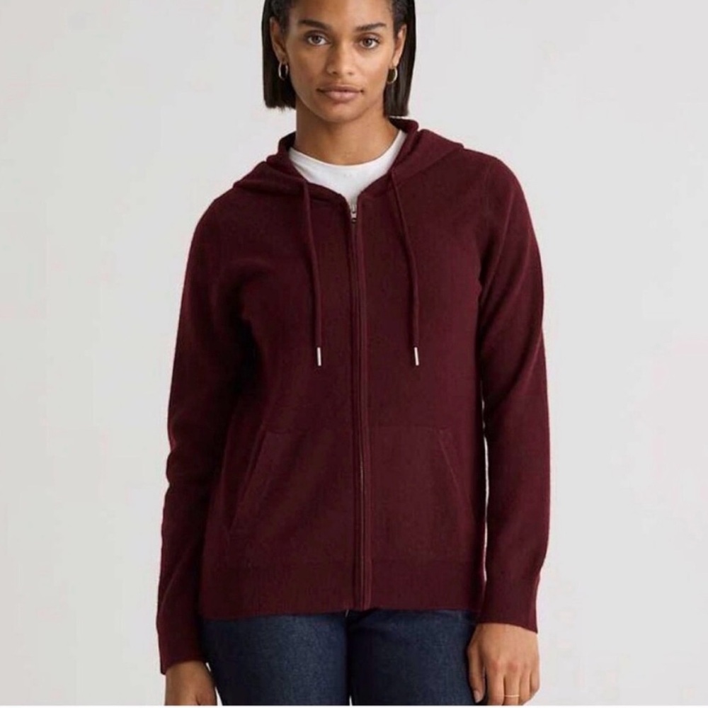 Quince women's Mongolian Cashmere Full Zip Hoodie burgundy soft Size S NWT